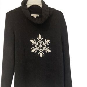 Coldwater Creek Vintage Snowflake black chenille embellished Snowflake Sweater M